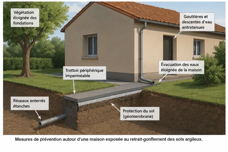 Mesures de prévention autour d’une maison exposée au retrait-gonflement des sols argileux